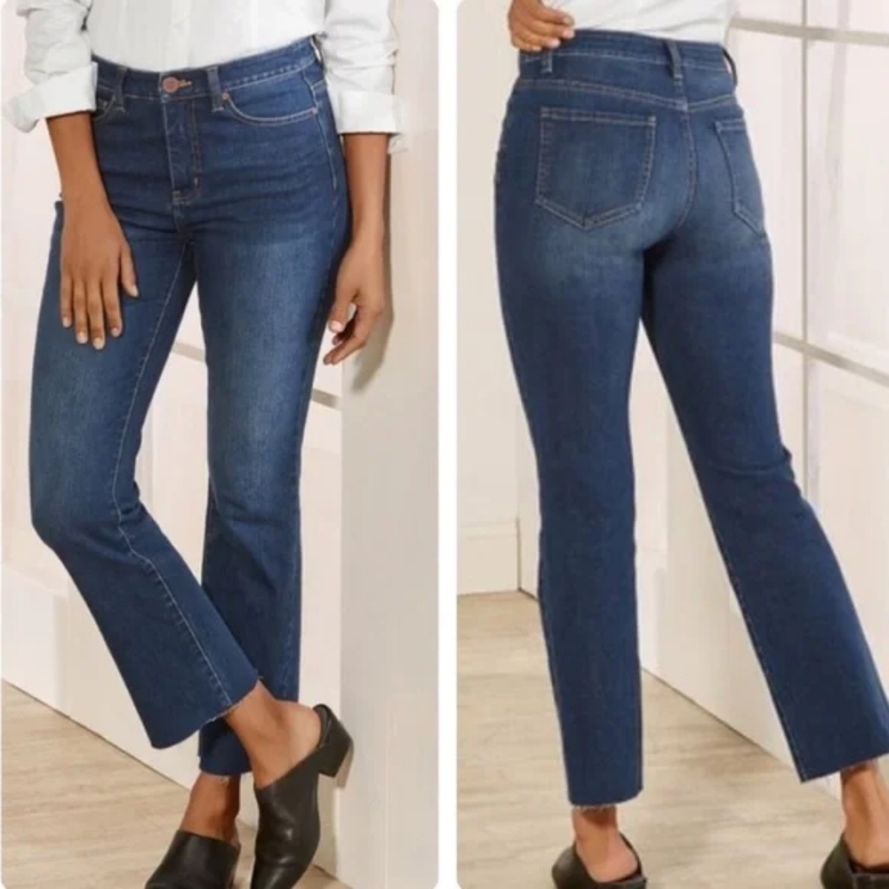 New Soft Surroundings The Ultimate Cropped Bootcut Jeans Ripple Dark Wash 4